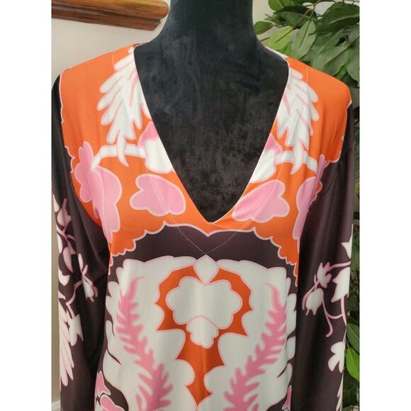 Multicolor Women's Polyester V-Neck Long Sleeve Knee Length Dress Size Medium - Picture 5 of 9